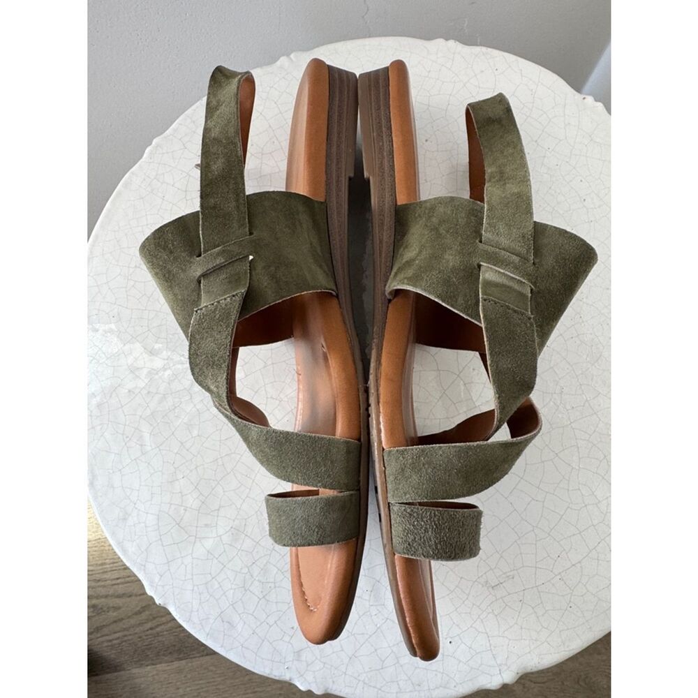 Franco Sarto Olive Green Suede Leather Cross-Strap Casual Women's Sandals Size 8 - Picture 4 of 10